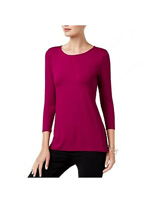 #ad ALFANI Womens Purple 3 4 Sleeve Scoop Neck Wear To Work Hi Lo Top XS $1.69