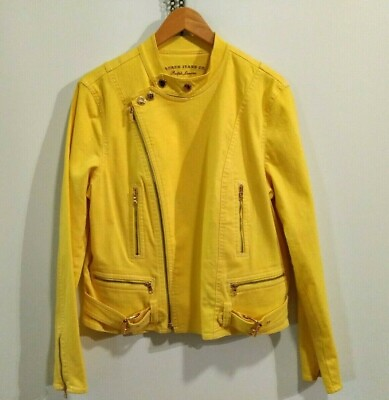 #ad Ralph Lauren Lauren Jeans Co Biker Style Ladies Denim Jacket Yellow Sz XL EUC C $374.99