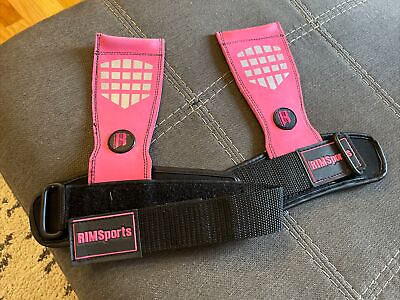 #ad RIM Sports Weight Lifting Leather Grips With Wrist Straps Pink Brand $17.99