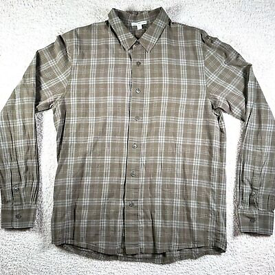 #ad James Perse Mens LS Button Shirt Brown Grey Plaid Lightweight Size 2 Medium Soft $38.00