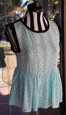 #ad New Sleeveless Polka Dot Babydoll Style Black Trim Green Shirt Sz. L Juniors $17.99