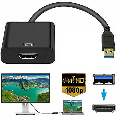 #ad HD 1080P USB 3.0 to HDMI Video Cable Adapter For PC Laptop HDTV LCD TV Converter $8.87
