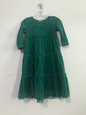 #ad Hanna Andersson Size 140 Green Velvet Ruffle Dress Kids Girls Cotton Blend $79.00
