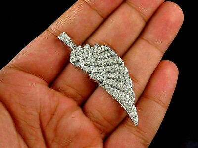 #ad 14k White Gold Over 2 Ct Round Cut Diamond Single Angel Wing Charm Pendant $84.99