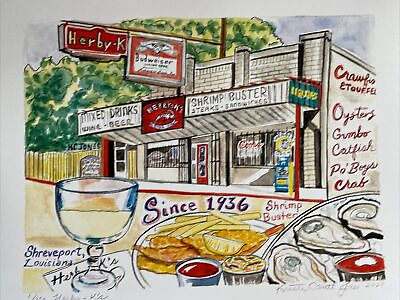 #ad Herby K’s Print Shreveport Louisiana Seafood Restaurant Kristi C Jones art $26.00