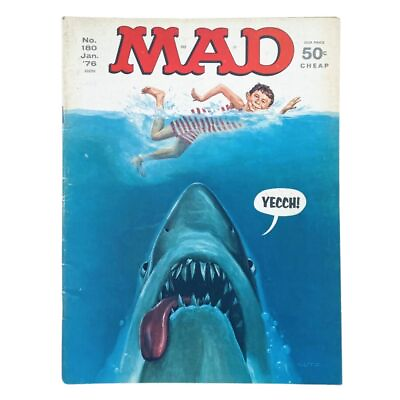 #ad #ad Mad Magazine January 1976 No. 180 Jaw#x27;D Movie Satire 6.0 FN Fine No Label $135.00
