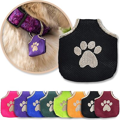 #ad Dog Tag Silencer Black Pawprint Quiet Noisy Pet Tags Fits Up to Four Pet... $14.99