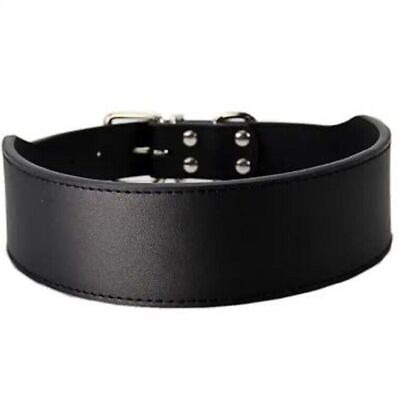 #ad Wide Leather Dog Collar BLack Luxury Solid Soft pet accessory With Free Shipping $34.99