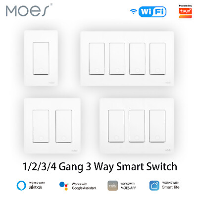 #ad MOES 1 2 3 4 Gang WiFi Smart Light Switch 3 Way Alexa Google APP Remote Control $15.29