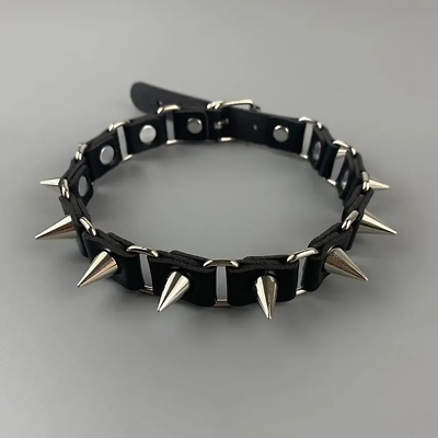 #ad Fashion Jewelry Black Leather Spikes Chain Gothic Choker Necklace 525 $11.66