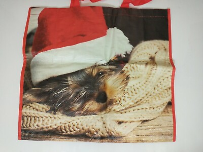 Yorkie Yorkshire Terrier Puppy Dog Santa Hat Christmas Tote Shopping Recyclable $10.21
