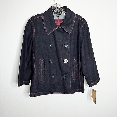 #ad Polo Lauren Ralph Lauren Women Large Dark Wash Denim Jean Peacoat Jacket R $98.00