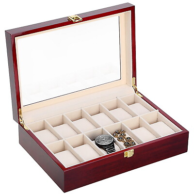 #ad 12 Slots Man Wooden Watch Display Box Jewelry Storage Organizer Case Holder $33.24