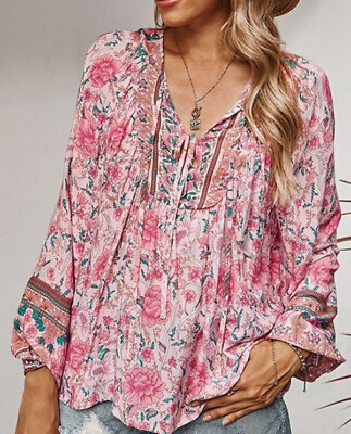 #ad Womens Floral Boho Tunic Tops Shirt Long Sleeve Casual Loose Blouse Plus Size US $14.99