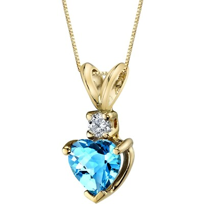 #ad 14 Kt Yellow Gold Heart 1.00 cts Swiss Blue Topaz Diamond Pendant $160.99
