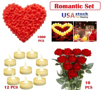#ad Artificial Rose Petals Silk Roses LED Candles Romantic Dinner Propose Set US $7.28