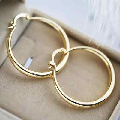 #ad Women’s Elegant Gold Plated Round Pierced Hoop Earrings $3.89