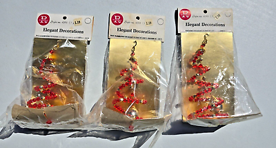 #ad Lot of 3 Vtg Hong Kong Red Gold RADIANT Bead Spiral Christmas Trees Ornaments $59.97