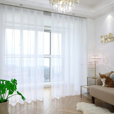 #ad Window Sheer Curtains 84 Inches Long 2 Panels White Sheer Curtain Clear Transpar $13.07