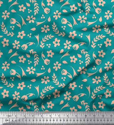 #ad Soimoi Green Velvet Fabric Seal Leaves amp; Periwinkle Floral Printed dTN AU $13.99