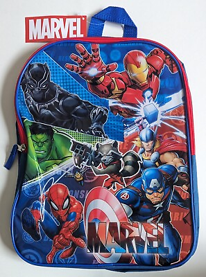 #ad Marvel Avengers Backpack 15quot; Spider Man Iron Man Thor Super Hero Kids Blue Red $12.99