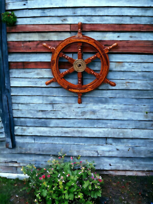 #ad Handmade wheel wall decor brass boat pirate steering nautical antique vintage $59.00