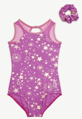 #ad Justice Girls’ Celestial Foil Star Print Leotard w Scrunchie Choose Size XS XL $14.99
