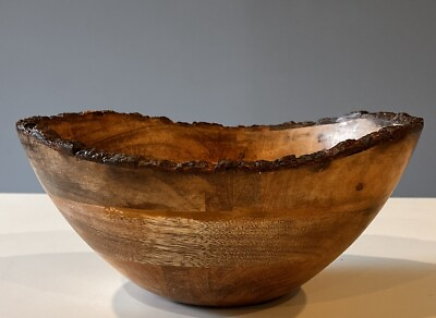 #ad Beautiful Handmade Wooden Bowl With Live Edge Large Wooden Bowl Very Nice $11.75