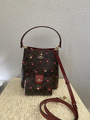 Coach Small Town Bucket Bag In Signature Canvas With Heart Petal Print amp; Wallet $359.00