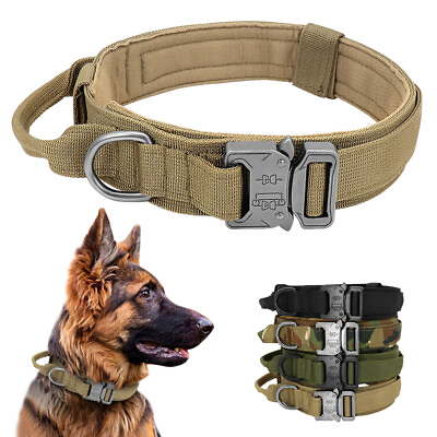 Tactical Dog Collar w Handle Heavy Duty Military Service Canine Training K9 $10.95