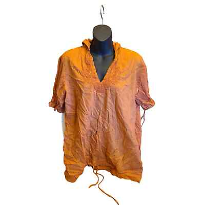 #ad Orange Boho short sleeve t Shirt top Xl hooded 100% cotton Ruff Hewn $7.00