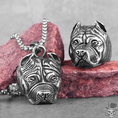 Sculpt Rings™ Staffordshire Pitbull Bull Dog Necklaces Pendants Chain Hip Hop $20.66
