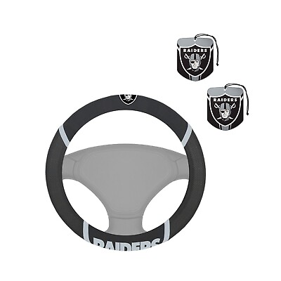 #ad NEW NFL LAS VEGAS RAIDERS CAR Mesh Grip Steering Wheel Cover amp; 2PC AIR FRESHENER $23.88