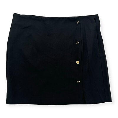 #ad Michael Kors Skirt Womens Size XL Short Solid Basic Black Button Detail NEW $24.99