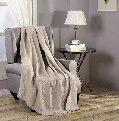 #ad Brussels 100% Belgian Flax Linen Throw Blanket for Couch Bed Super Soft $72.99