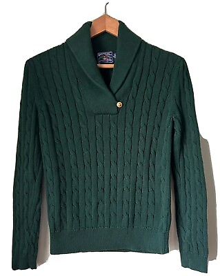 #ad American Living Shawl Collar Sweater Sz M Green Cable Knit Excellent Condition $14.99