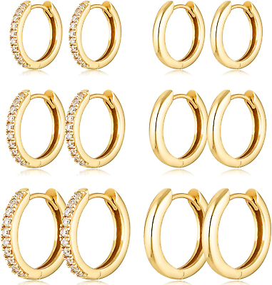 #ad Gold Hoop Earrings Set 14K Real Gold Plated Huggie Hoop Earrings Hypoallergenic $39.99