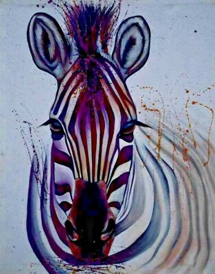#ad ORIGINAL Canvas Acrylic Painting Decor African Artist Art Design No Frame Zebra $400.00