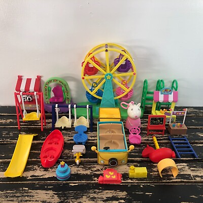 #ad Peppa Pig Toys Lot Figures Playset Furniture Ferris Wheel Car Huge Collection 24 $59.99