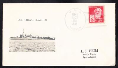#ad WWII High Speed Minesweeper USS TREVER DMS 16 1941 MhCachets Naval Cover B5824 $4.95