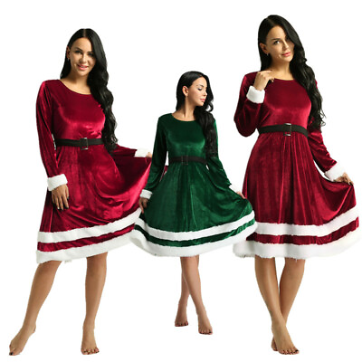 #ad Christmas Costume Women Velvet Mrs Santa Claus Cosplay Festival Fancy Dress up $29.29