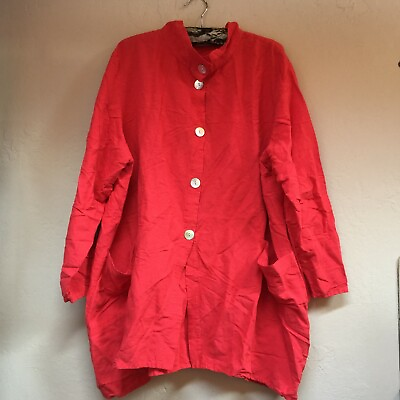 #ad Christopher Calvin Womens Button Front Linen Blend Jacket Lagenlook Pockets Red $34.79