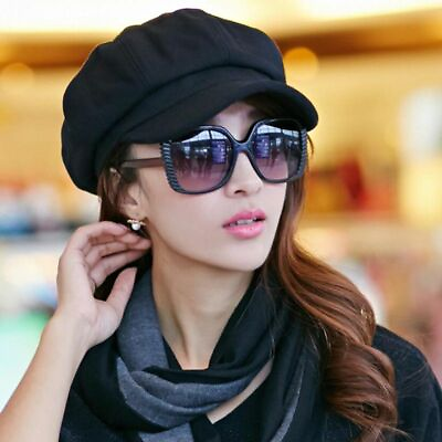 #ad 1pc Octagonal Peaked Beret Hat Solid Cotton Sunscreen Cap Women Fashion Headwear $17.57