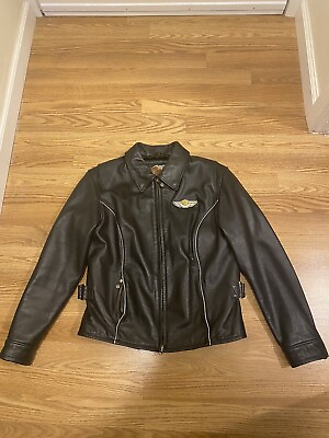 #ad Harley Davidson Womens 100 Anniversary Black Leather Jacket Medium $275.00