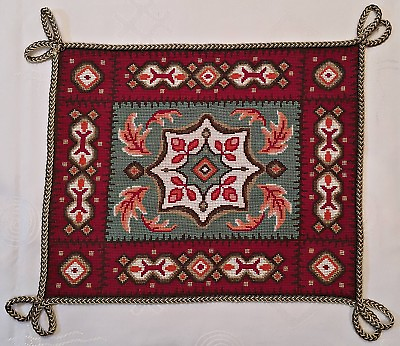 #ad VINTAGE AUTHENTIC GOBELIN HAND EMBROIDERY METAL THREAD COTTON COASTER DOILY $15.50