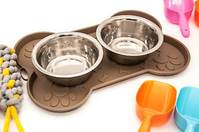 #ad New Dog Eating 3 in 1 Bowls with Non Slip Mat Stainless Steel Bowls Grey GBP 8.99
