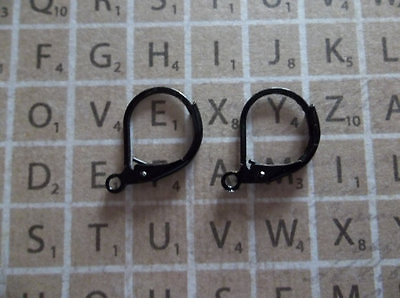#ad Black Earring Findings Euro Lever back 12X13mm Black Earwires Qty 12 $2.99