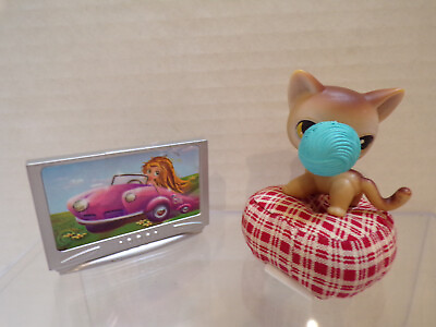 #ad Littlest Pet Shop #19 Cat Beige Brown Yellow Eyes Magnet Nose Holds Ball Pillow $32.99