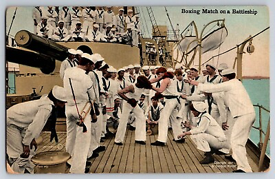 #ad Postcard Boxing Match on a Battleship Souvenir Card era 1907 D 25 $14.79