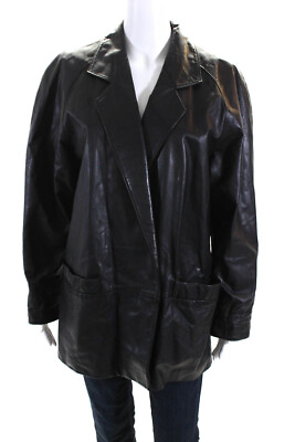 #ad Timo Rienzi Womens Leather Single Button Light Jacket Black Size Large $42.69